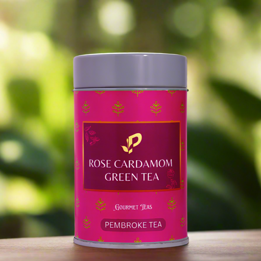 Rose Cardamom Green Tea loose leaf tin by Pembroke Tea - Make your skin glow