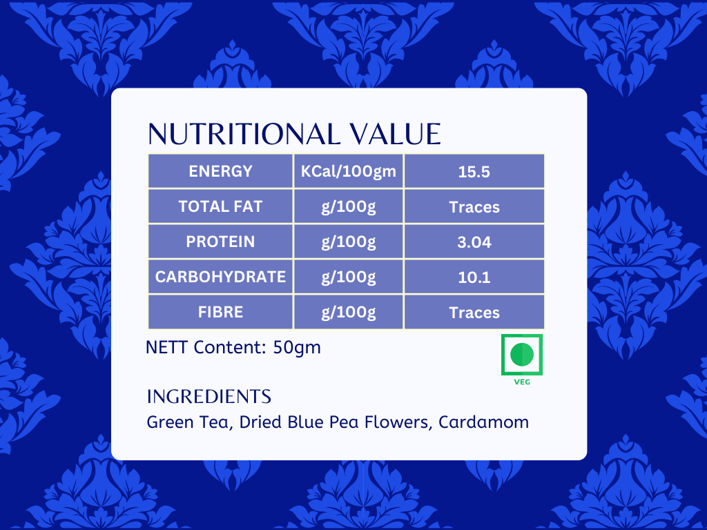 Blue Pea Cardamom Green Tea concentration and stress relief properties