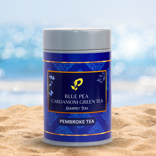 Blue Pea Cardamom Green Tea loose leaf tin by Pembroke Tea - Miracle color change