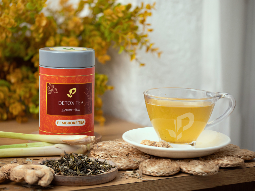 Detox Tea brewed in cup. Easy to detox your body. 