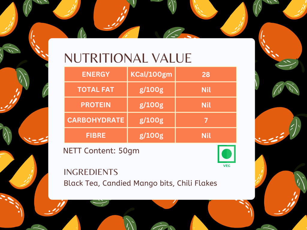 Mango Chilli Black Tea antioxidants and weight loss support with nutrional information